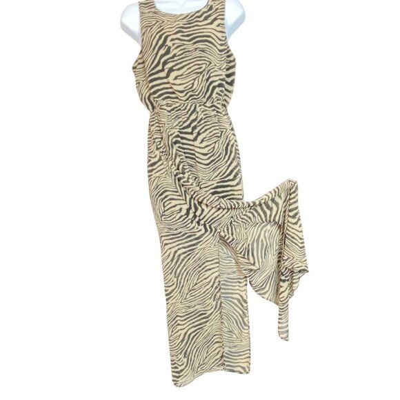 Forever 21 Medium Tiger Stripe Sheer Maxi Dress With Cutout & Button Accents - Picture 8 of 10